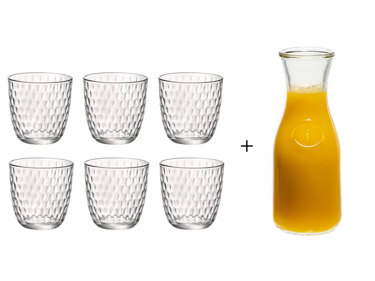 Bormioli Rocco Glazen Slot Transparant 290 Ml - 6 Stuks + Cookinglife Karaf 1 Liter 1