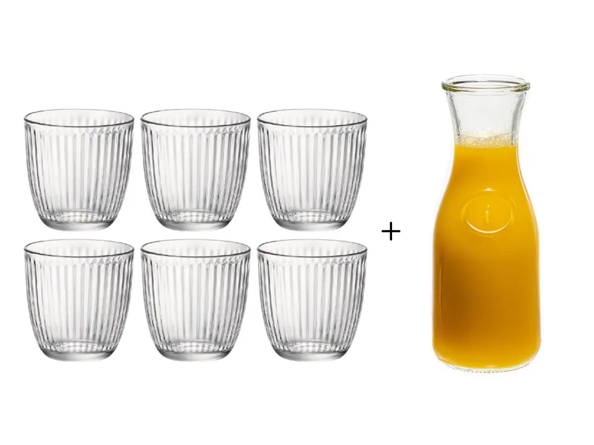 Bormioli Rocco Waterglazen Line Transparant 290 Ml - 6 Stuks + Cookinglife Karaf 1 Liter 1