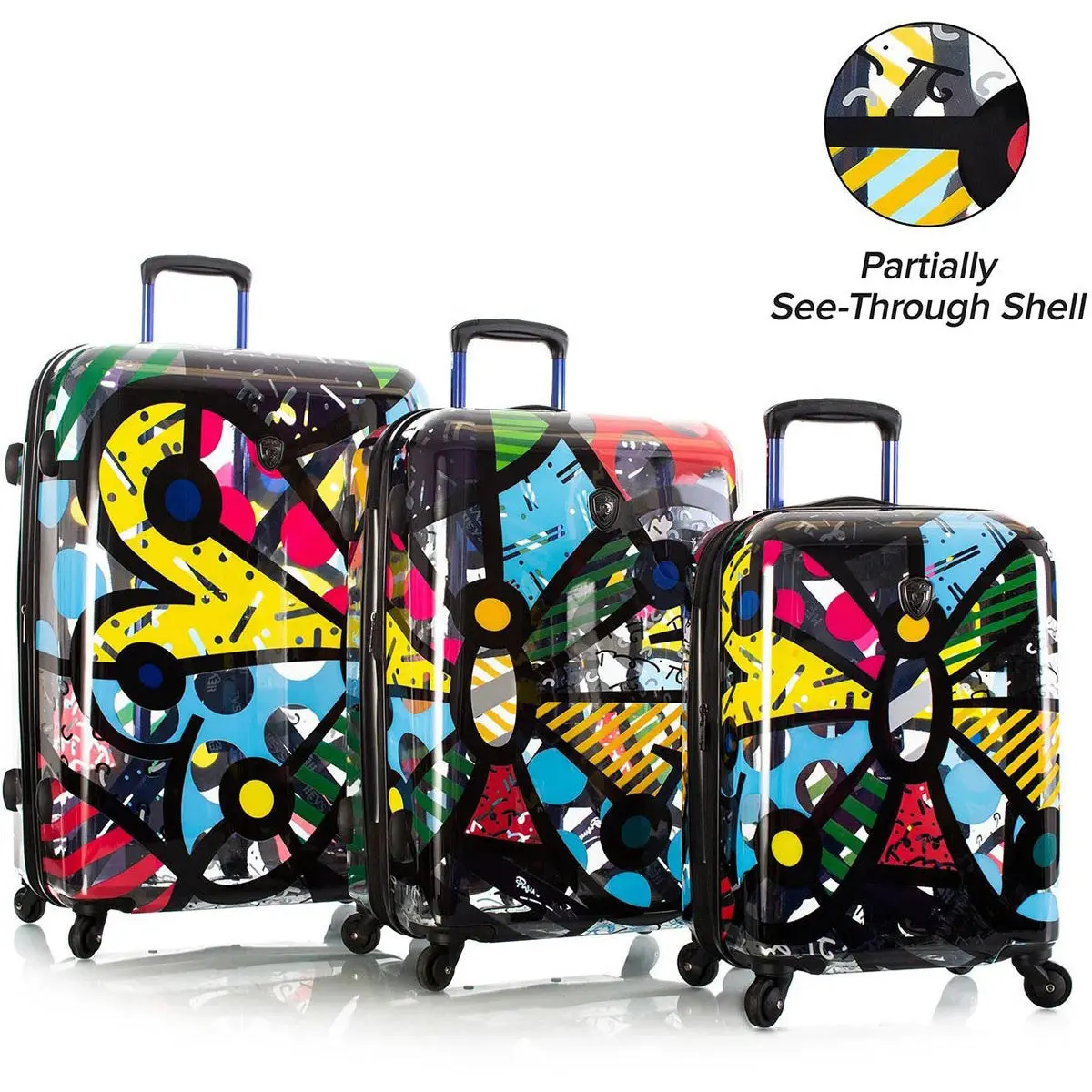 Britto Butterfly Transparent 3Pc Spinner Luggage Set 1