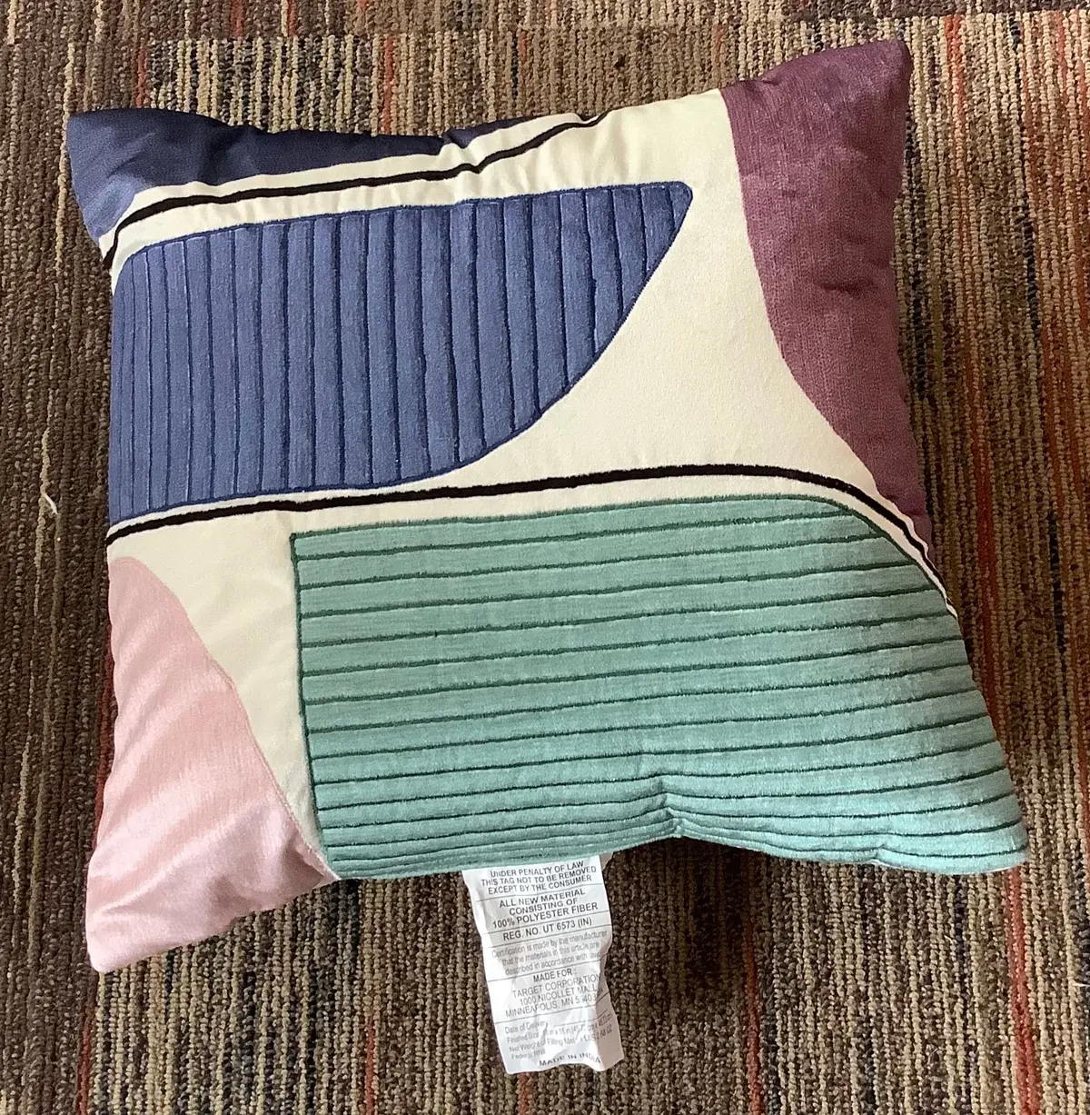 Color Blocked Abstract Pattern Applique Square Throw Pillow 1