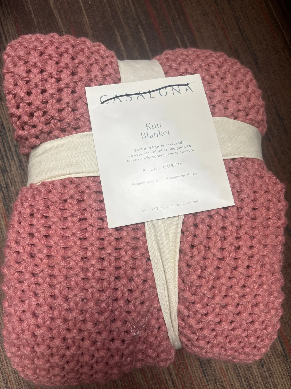 Full/Queen Chunky Knit Bed Blanket Rose 1