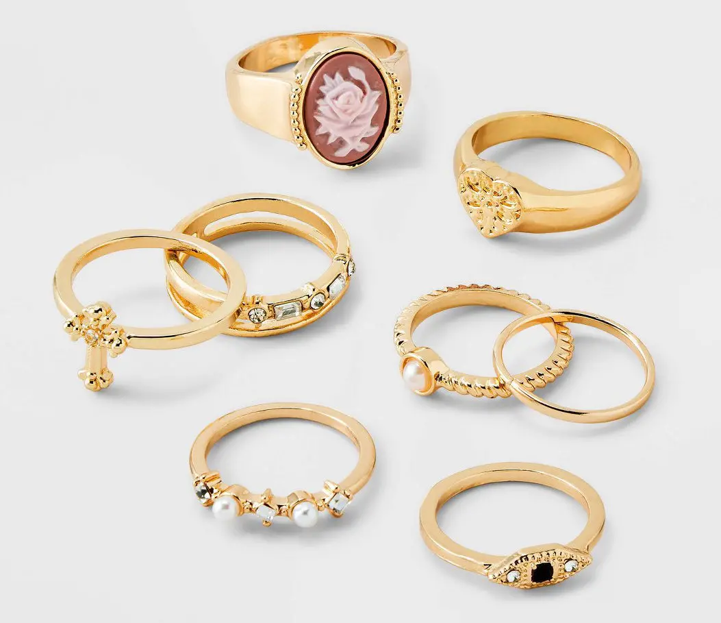 Rose And Cross Ring Set - 8Pc 1