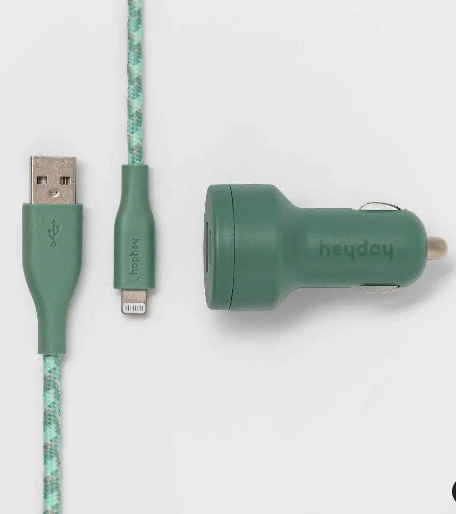 6' Lightning To Usb-A Cable 2-Port 3.1A Car Charger - Evergreen 1