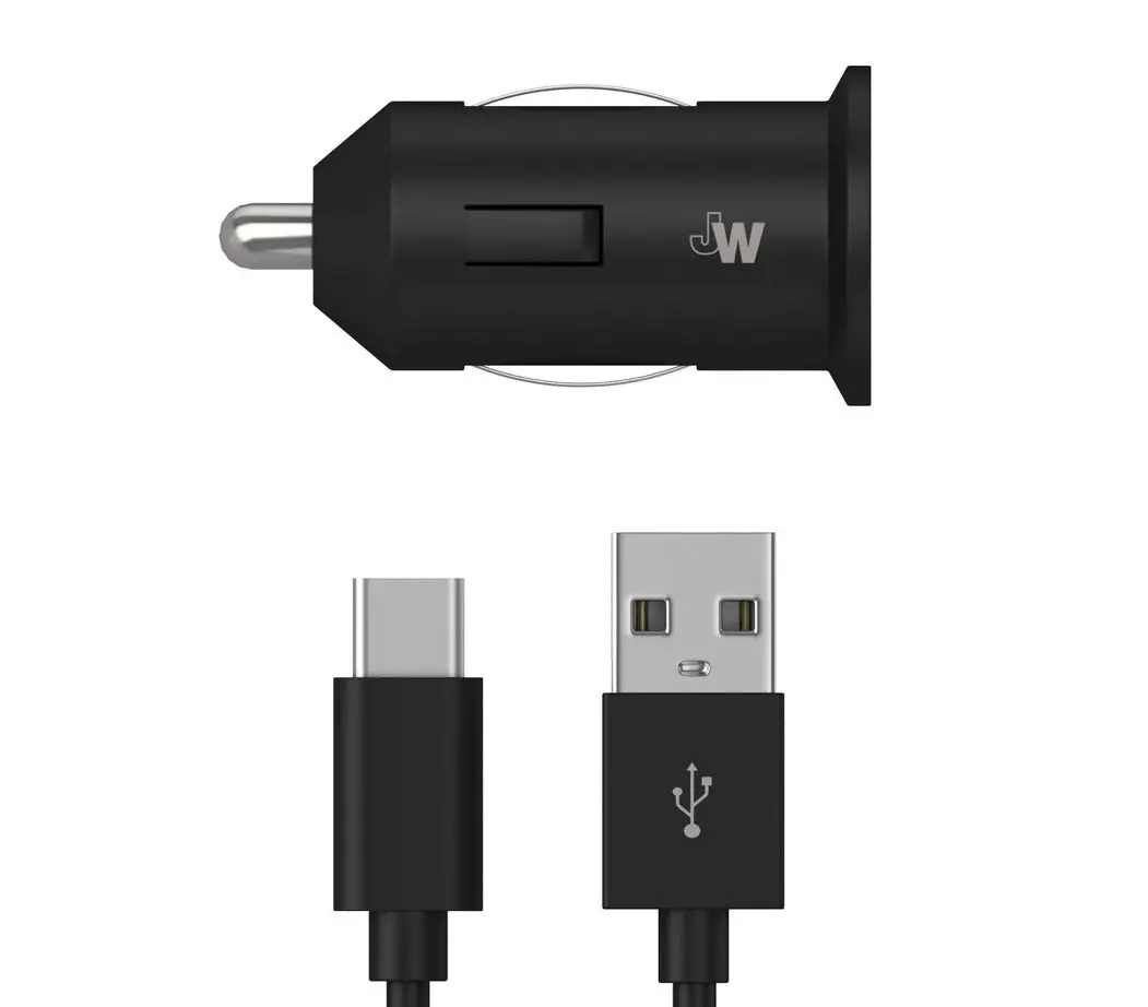 Just Wireless 2.4A/12W 1-Port Usb-A Car Charger With 6 Tpu Usb-C To Usb-A Cable - Black 1