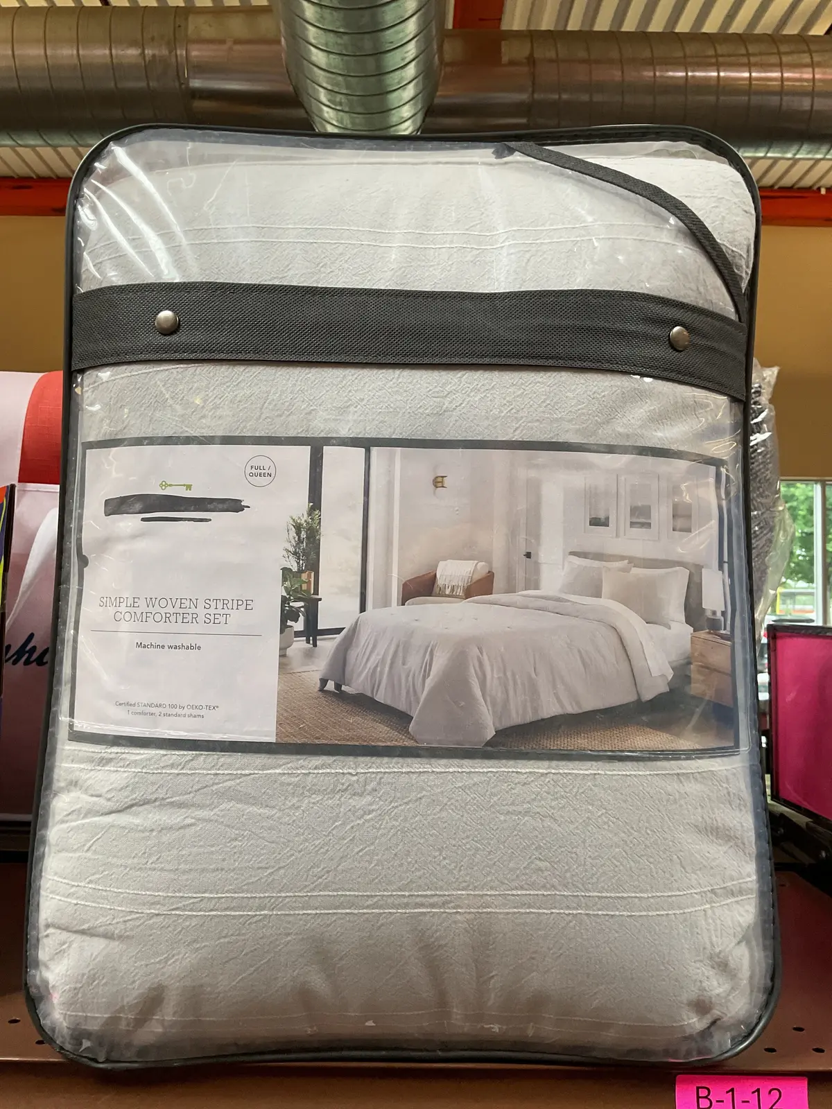 Simple Woven Stripe Comforter Set (3Pcs)-Gray Full/Queen 1
