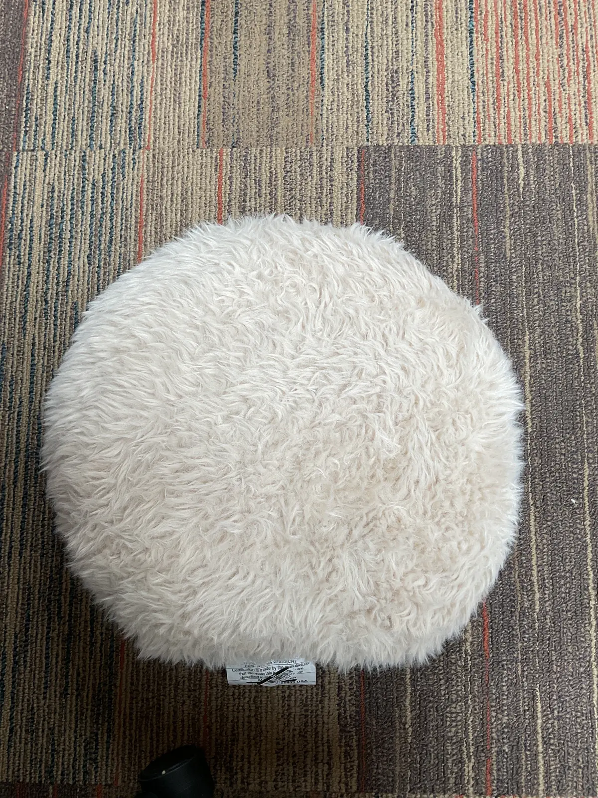Long Faux Fur Round Throw Pillow Beige 1