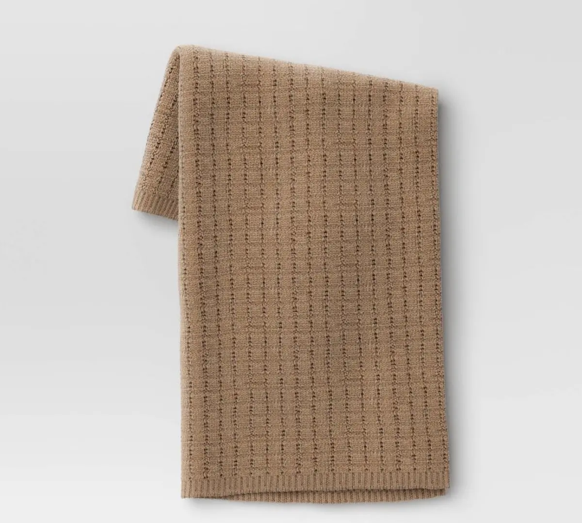 Marled Knit Throw Blanket Light Brown 1