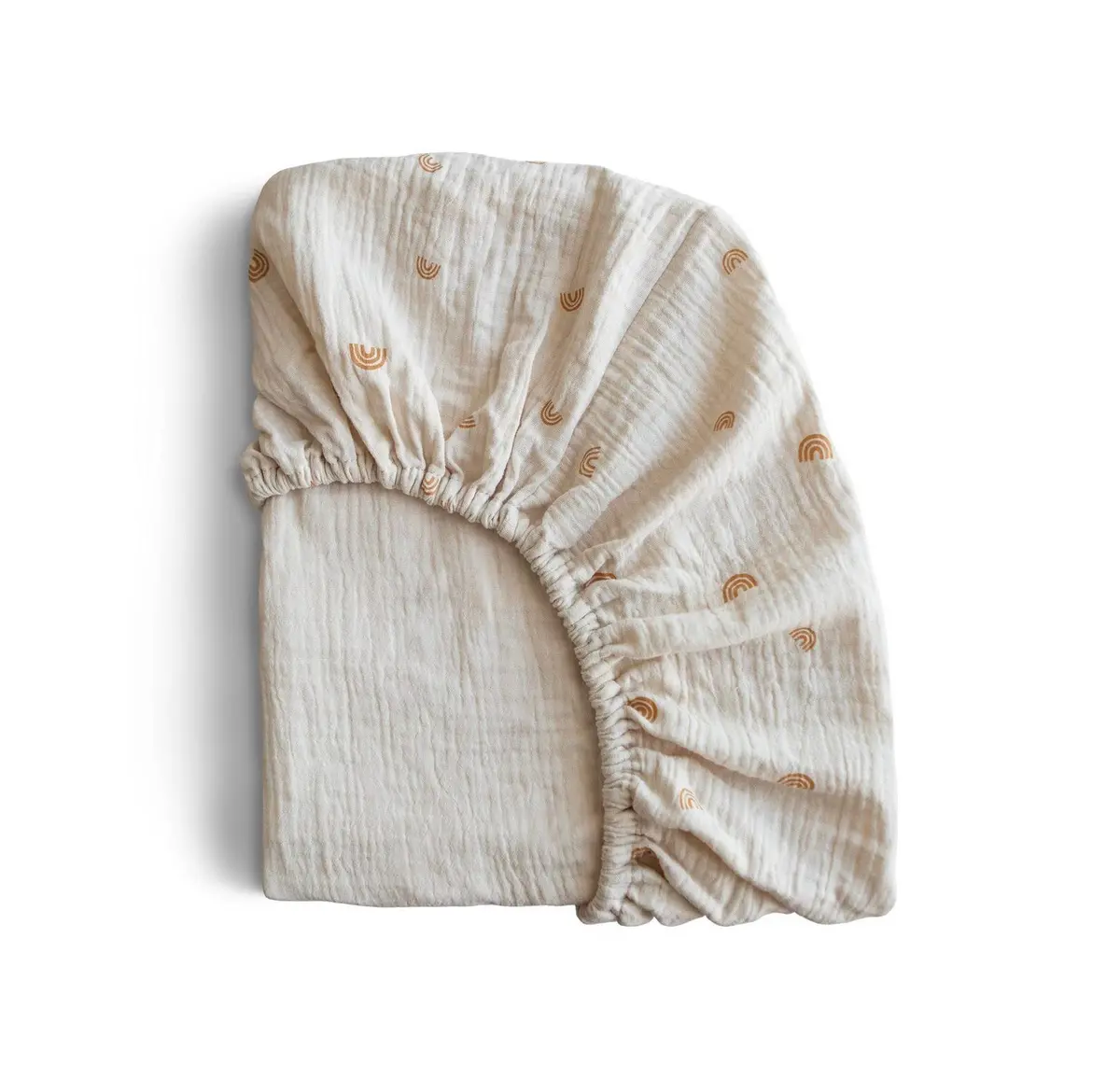 Extra Soft Muslin Mini Crib Sheet - Beige With Rainbows 1