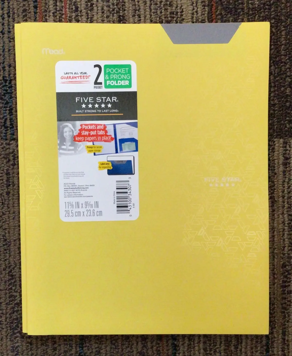 Five Star 2 Pocket Plastic Folder - Yellow 1