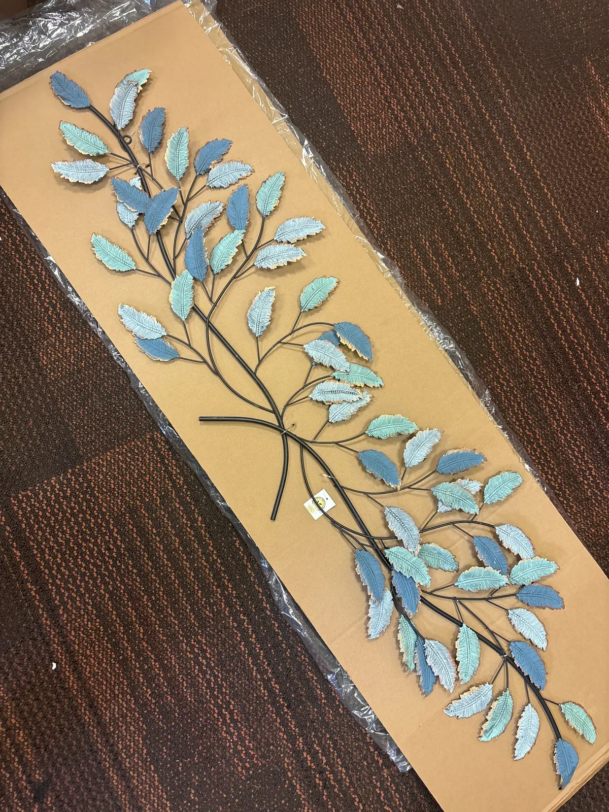 15" X 52" Metal Leaf Wall Decor With Gold Accent Blue 1