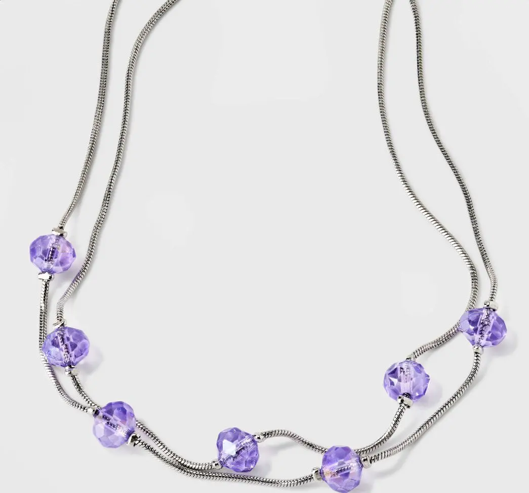 Beaded Choker Necklace - Purple 1
