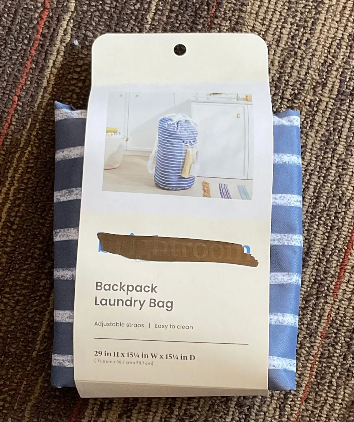 Backpack Laundry Bag Textured - White/Blue Stripes 1