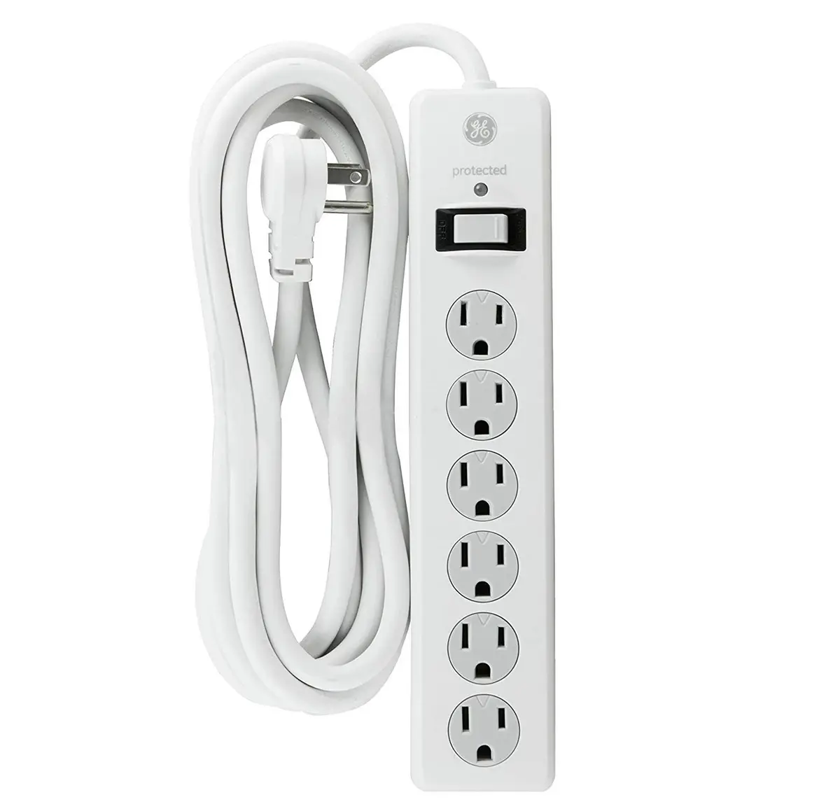 Ge 6 Outlet Surge Protector With 8' Extension Cord Twist To Close Safety Covers White 1
