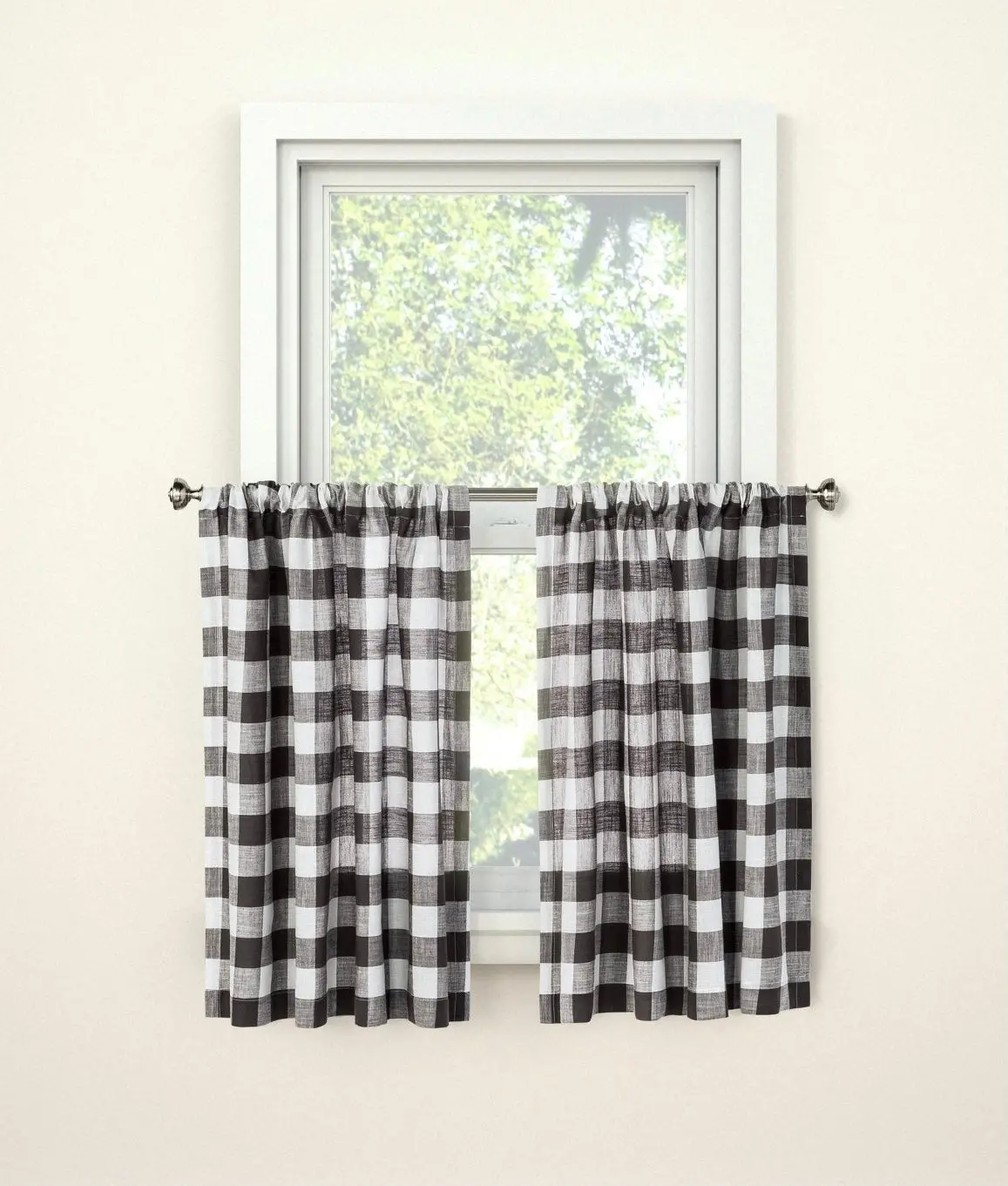Light-Filtering Café Curtain Set - Gray/White - 42”X36” 1
