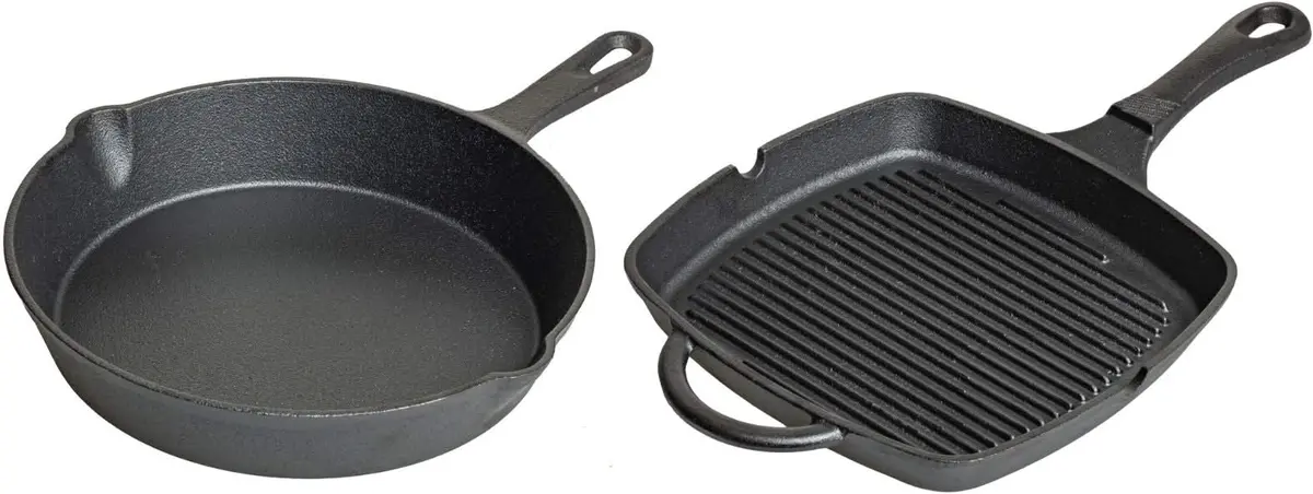 Blackwell Pannenset Gietijzer 2-Delig Koekenpan Ø 25 Cm & Grillpan 23 X 23 Cm - Geschikt Voor Alle Warmtebronnen - Zonder Anti-Aanbaklaag 1