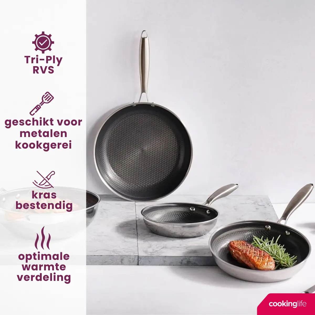 Cookinglife Koekenpan Hexacook - Hybride Pan Ø 28 Cm - Non Stick - Geschikt Voor Alle Warmtebronnen - Keramische Anti-Aanbaklaag 2