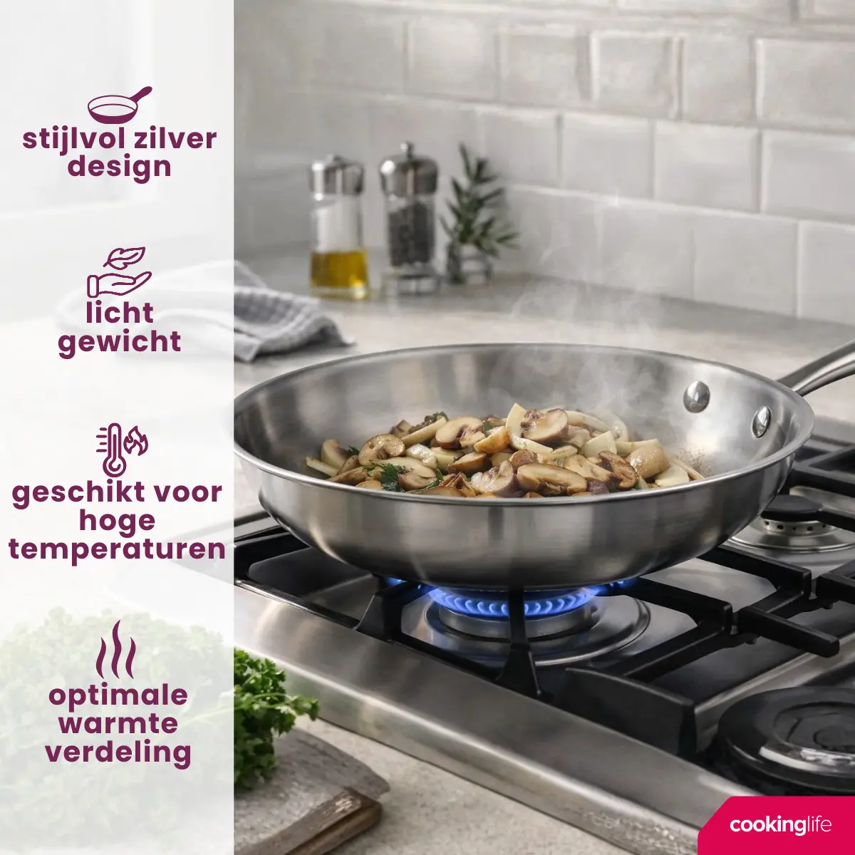 Cookinglife Koekenpan Superior Triply Rvs Ø 24 Cm - Geschikt Voor Alle Warmtebronnen - Zonder Anti-Aanbaklaag 2
