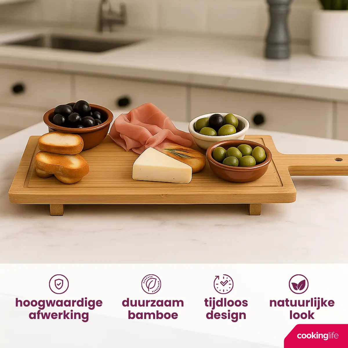 Cookinglife Serveerplank / Tapasplank Op Pootjes - L - Bamboe - 58 X 19 Cm 2