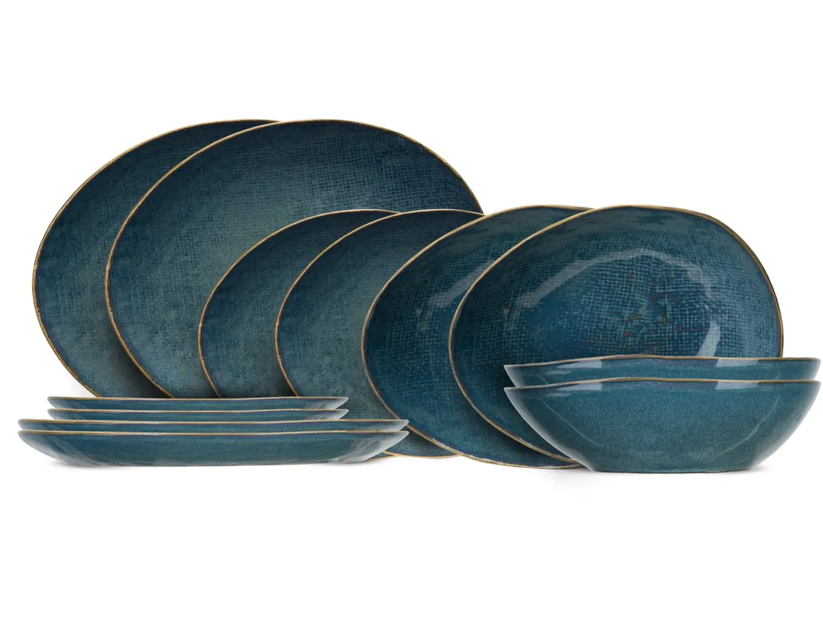 Cosy & Trendy Serviesset Aicha Blue 12-Delig / 4 Personen - 4 Dinerborden, 4 Ontbijtborden En 4 Diepe Borden 1