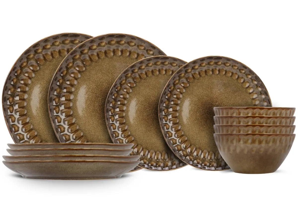 Cosy & Trendy Serviesset Araki Hazel 12-Delig / 4 Personen - 4 Dinerborden, 4 Ontbijtborden En 4 Kommen 1
