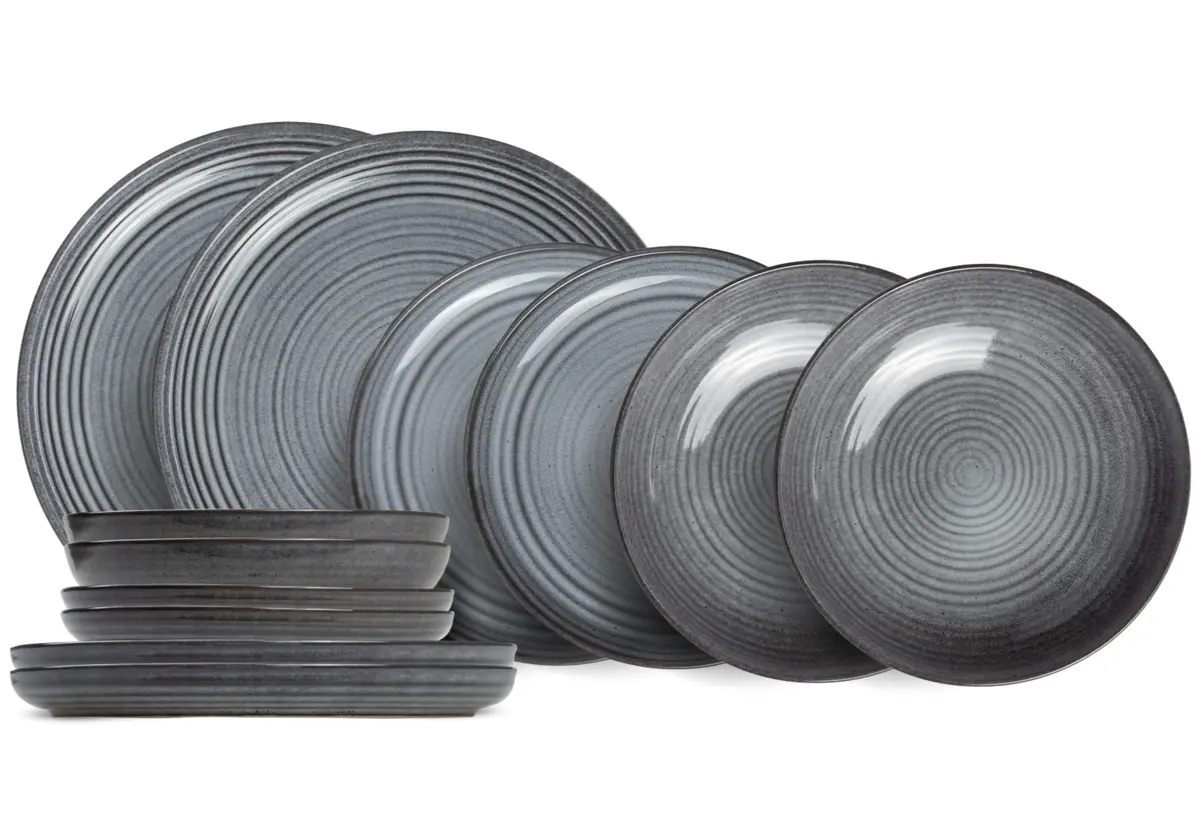 Cosy & Trendy Serviesset Kentucky Grey 12-Delig / 4 Personen - 4 Dinerborden, 4 Ontbijtborden En 4 Diepe Borden 1