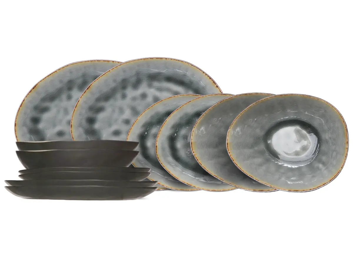 Cosy & Trendy Serviesset Organic Laguna Blue Grey 12-Delig / 4 Personen - Dinerborden, 4 Ontbijtborden En 4 Schalen 1