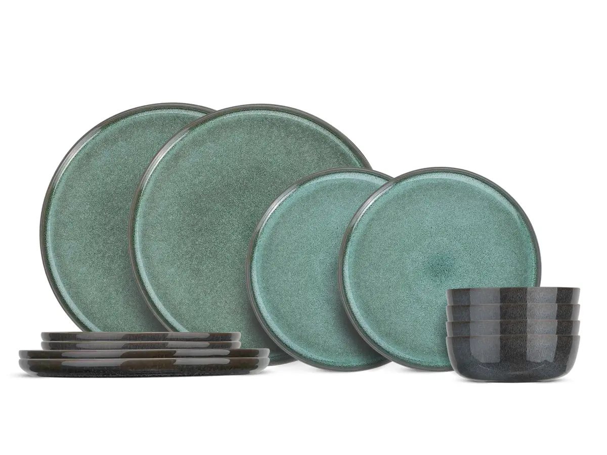 Cosy & Trendy Serviesset Lerida Meadow Groen 12-Delig / 4 Personen - 4 Dinerborden, 4 Ontbijtborden En 4 Kommen 1