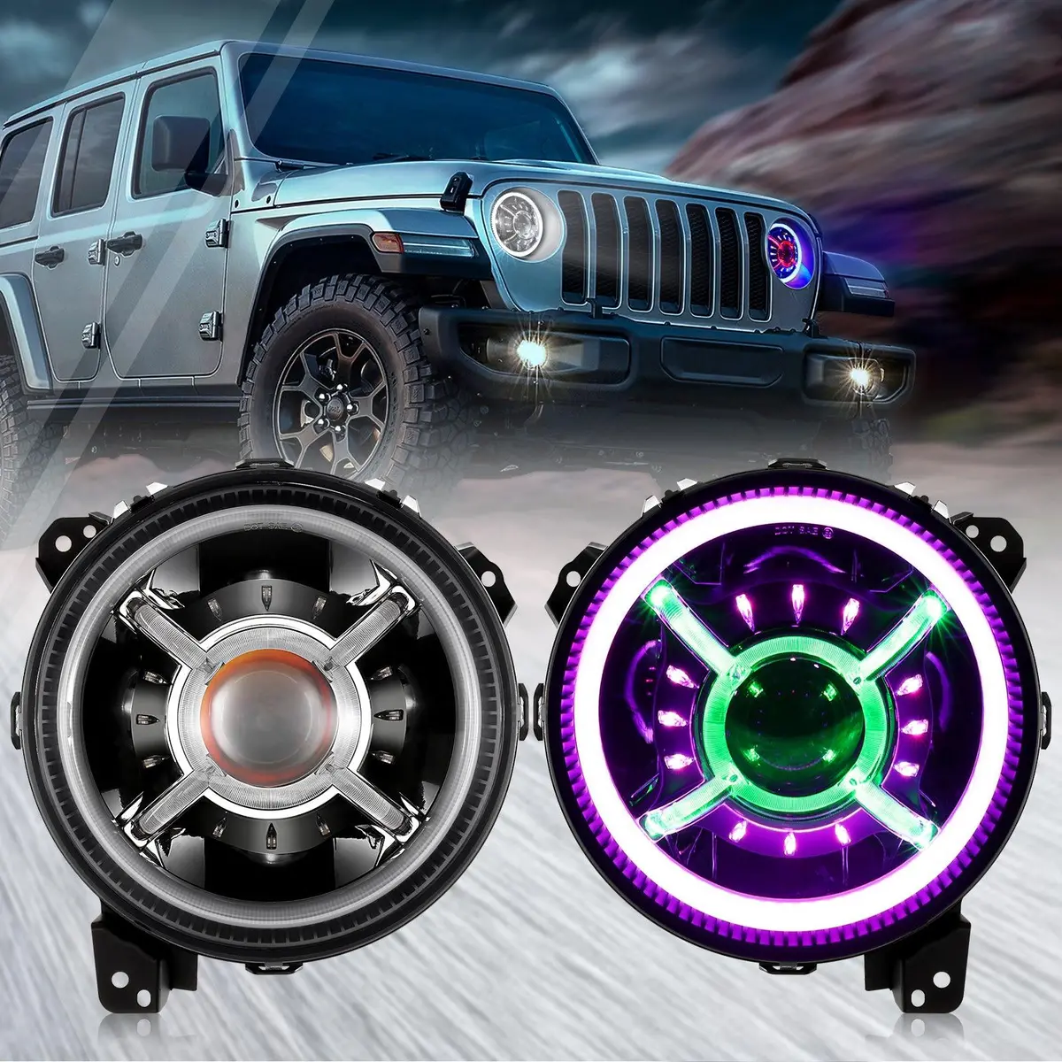 (2Pcs/Set) 9 Inch Rgb Headlights Replacement Bluetooth Control For Jeep Wrangler Jl Jlu Sport Rubicon Sahara Gladiator Jt 2019 2020 W/ Drl 1