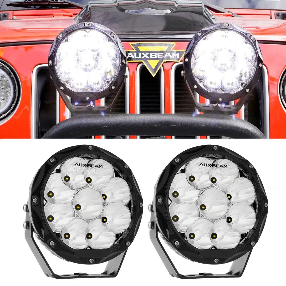 (2Pcs/Set) 7 Inch 90W Round Spot Beam Offroad Led Driving Lights W/ Sae Compliant+Amber/Black Covers(Optional) 1