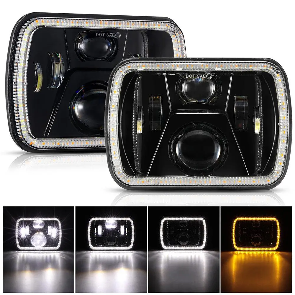 7X6 Led Headlights Rectangular Headlamps High Low Sealed Beam W/Drl Turn Signal Dot Approved For Jeep Wrangler Yj Cherokee Xj Ford Chevy Gmc Toyota 1