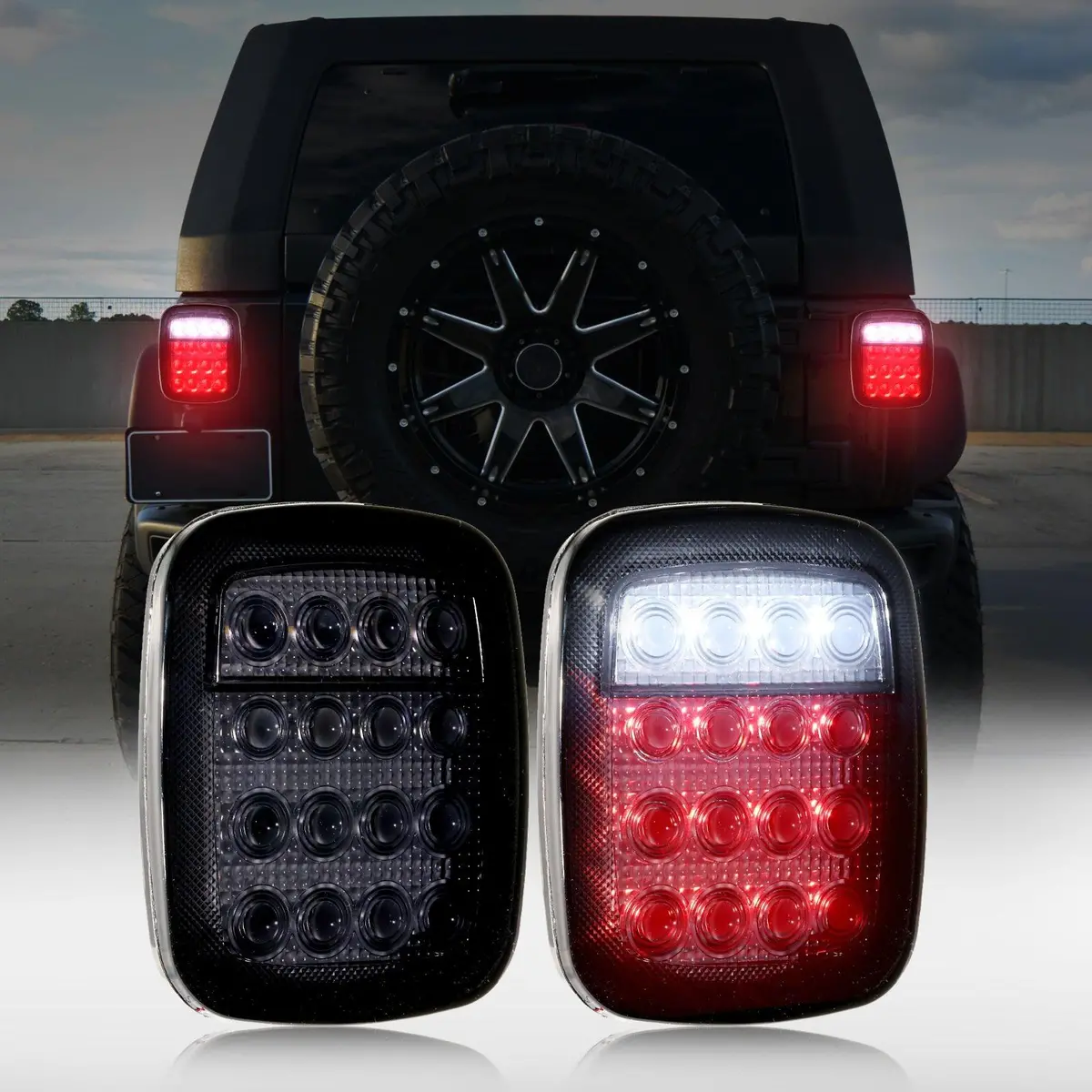 (2Pcs/Set) Universal Tail Lights 16Leds For Jeep Wrangler Yj Tj Cj Truck Trailer Boat (Smoked) 1