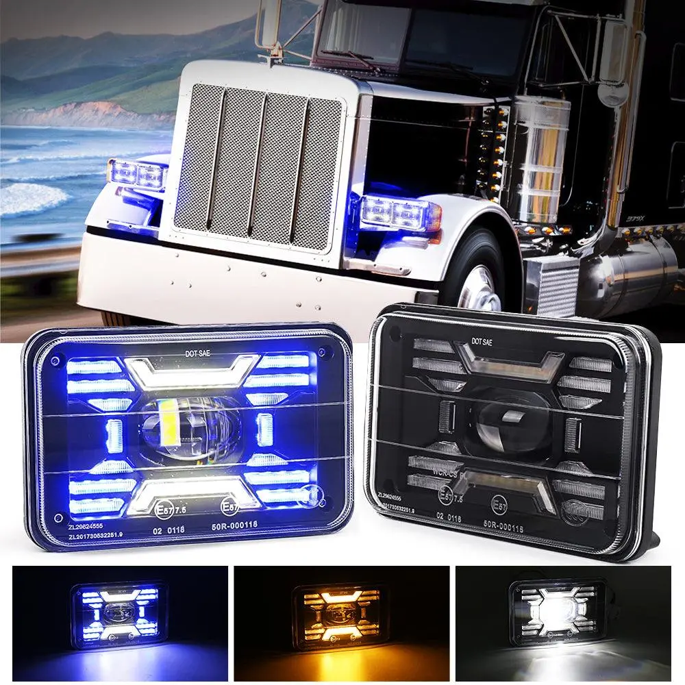 (2Pcs/Set) 4X6 Inch Sealed Beam Led Headlights With Hi-Lo Beam Drl Turn Signal Light 1