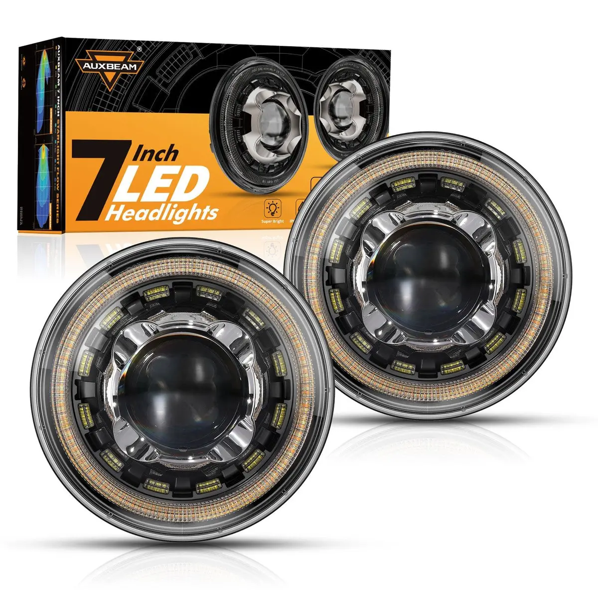 Starlight Flow Series 7 Inch 135W Dot Approved Led Headlights With Drl&Turn Signal High Low Beam For Jeep Wrangler Jk Tj Lj Cj Land Rover Defender 90 1997 1
