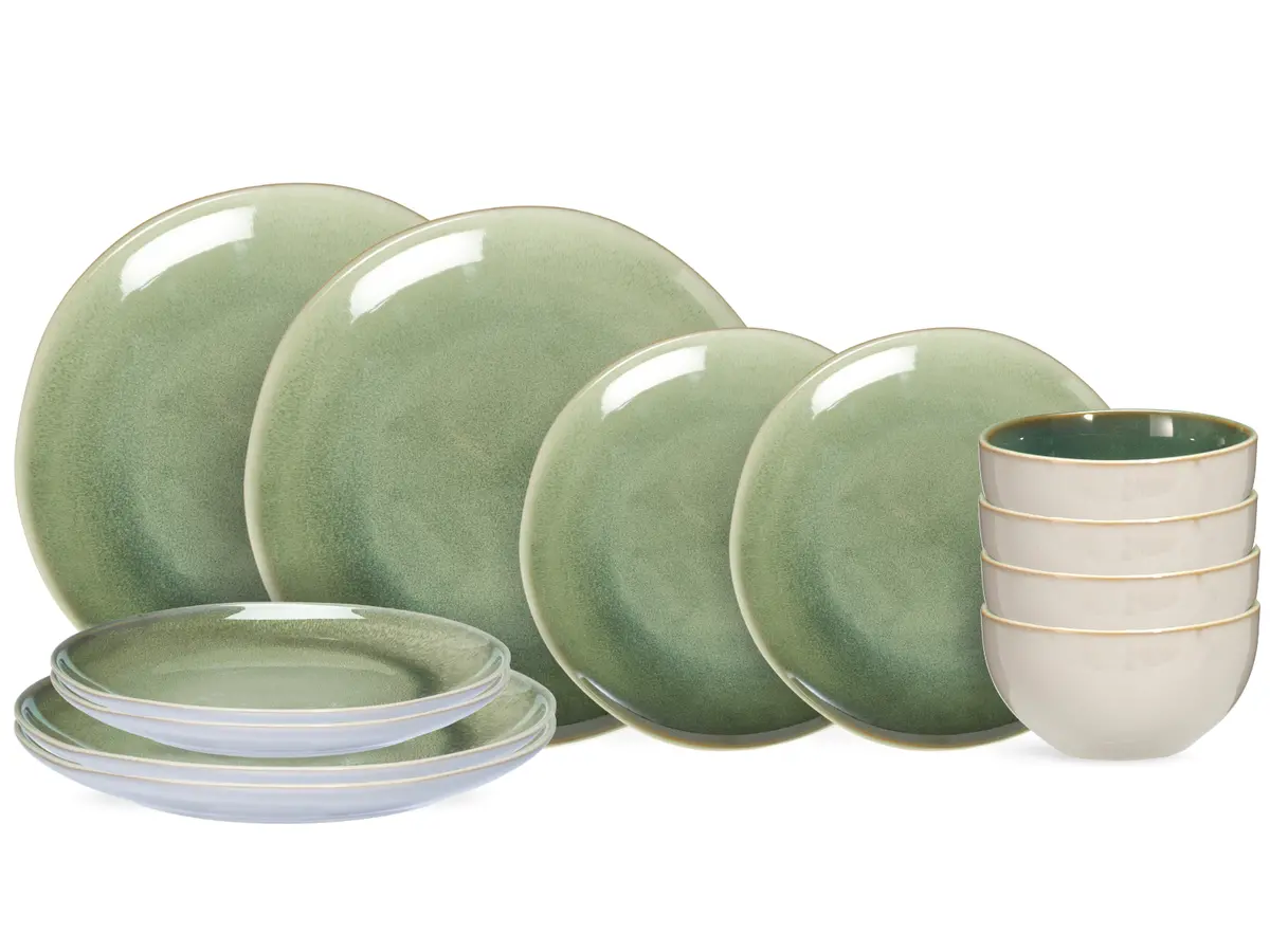 Cookinglife Serviesset Serene Green 12-Delig / 4 Personen - 4 Dinerborden, 4 Ontbijtborden En 4 Kommen 1