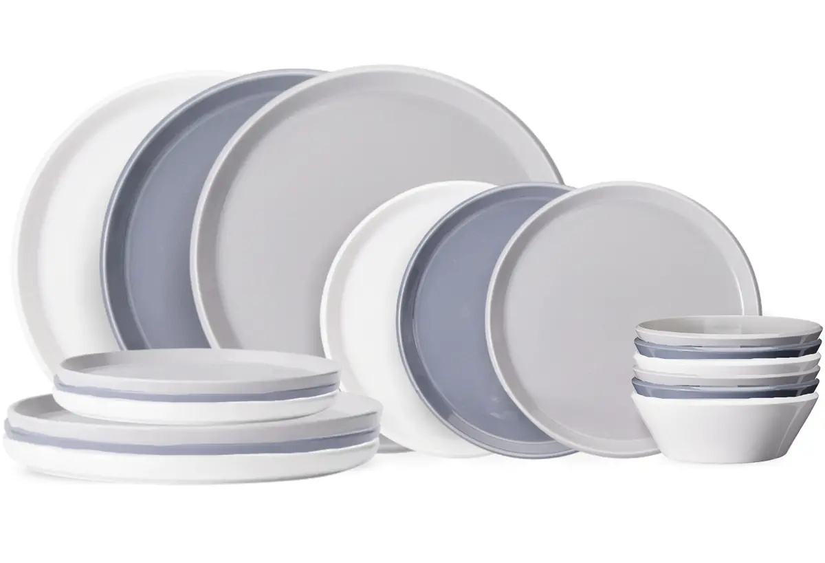 Cookinglife Serviesset Siaki - Wit / Blauw / Grijs - Porselein 18-Delig / 6 Personen - 6 Dinerborden, 6 Ontbijtborden En 6 Kommen 1