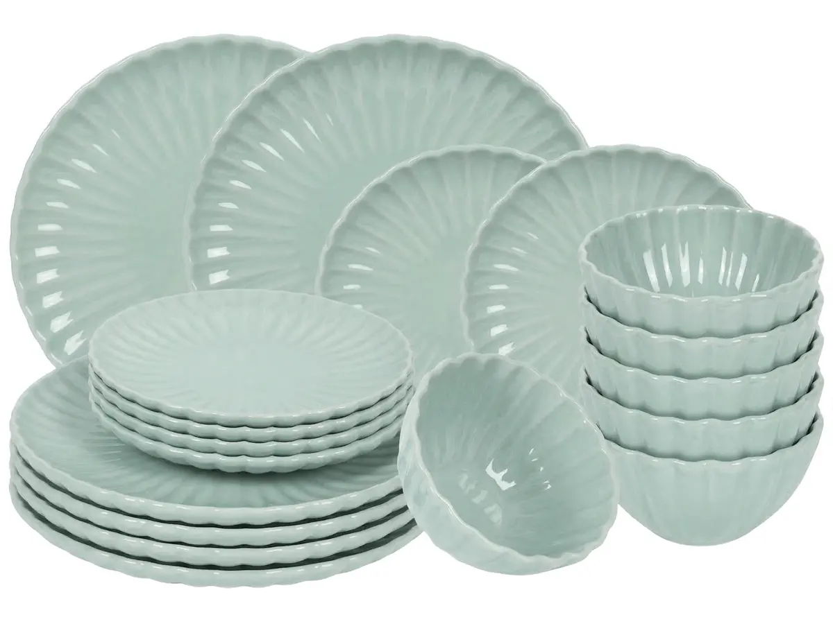 Cookinglife Serviesset Cardida Groen 18-Delig / 6 Personen - 6 Dinerborden, 6 Ontbijtborden En 6 Kommen 1