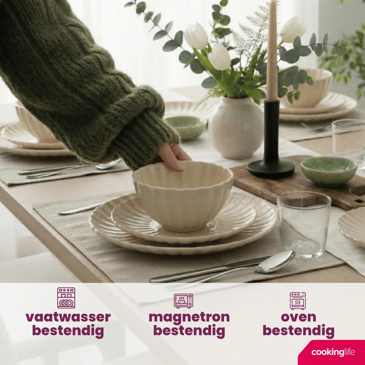 Cookinglife Serviesset Cardida Beige 18-Delig / 6 Personen - 6 Dinerborden, 6 Ontbijtborden En 6 Kommen 2