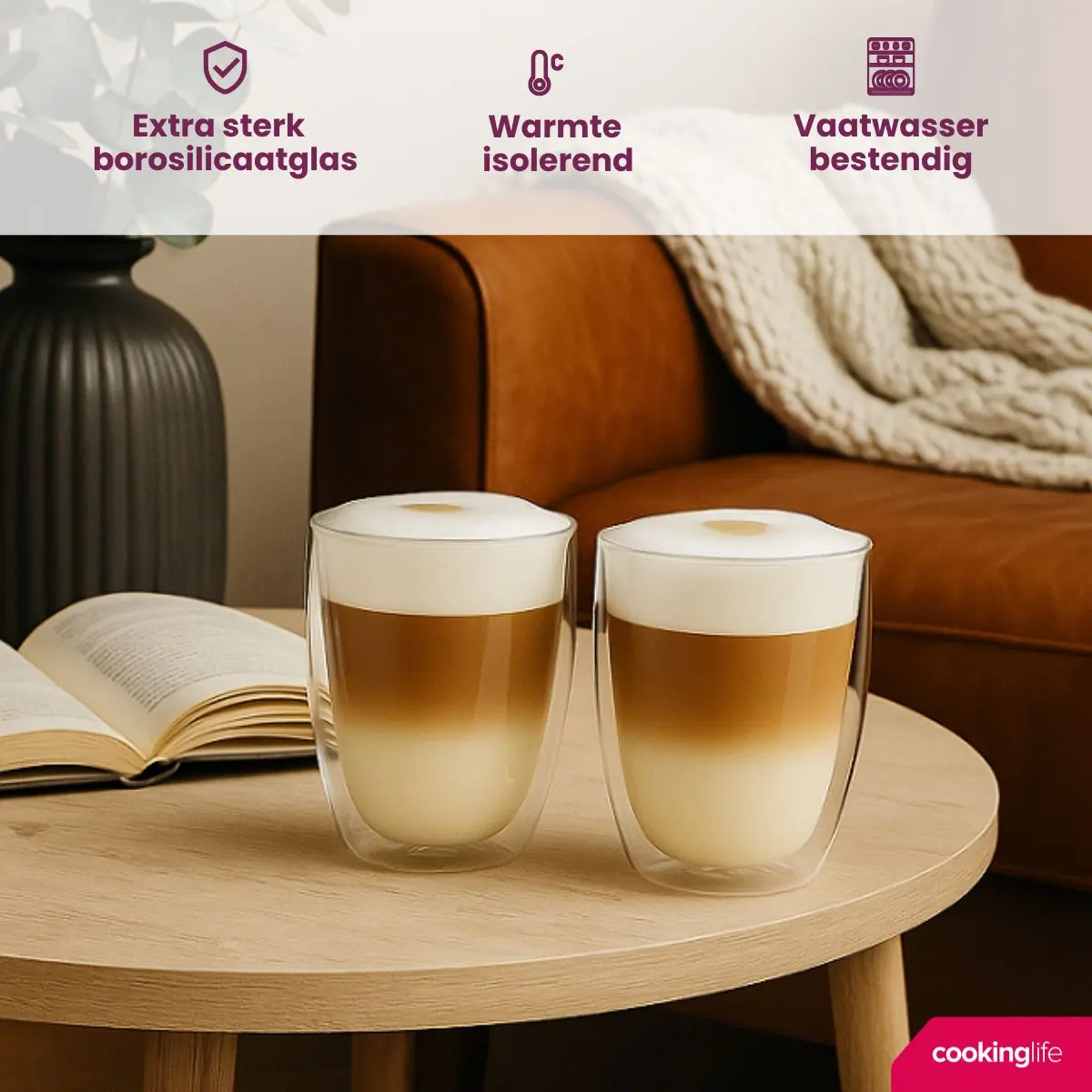 Cookinglife Dubbelwandige Latte Macchiato Glazen 380 Ml - 2 Stuks 2