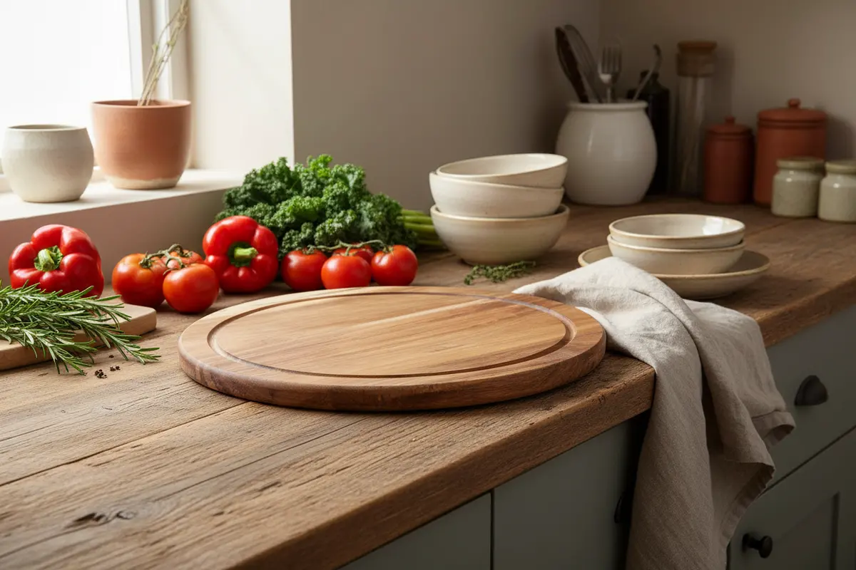 Cookinglife Snijplank Hout Acacia Pure Wood Ø 30 Cm - Ronde Snijplank Met Sapgeul 2