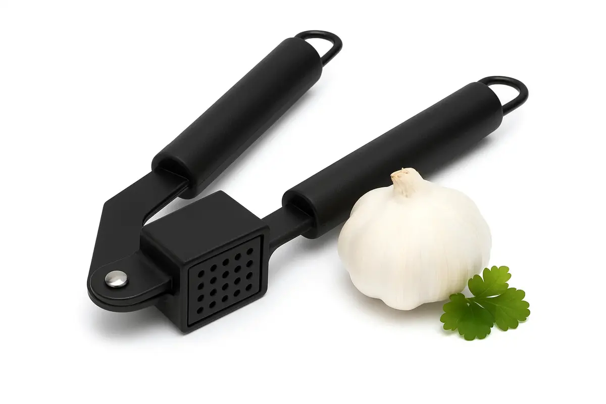 Cookinglife Knoflookpers Zwart 19 Cm - Knoflookpers Voor Verse Knoflook - Eenvoudig Te Reinigen - Stevig Rvs Persgedeelte - Comfortabele Kunststof Handgrepen - Duurzaam En Stijlvol - 190 X 50 X 30 Mm - Keukengerei - Keuken Accessoires 1