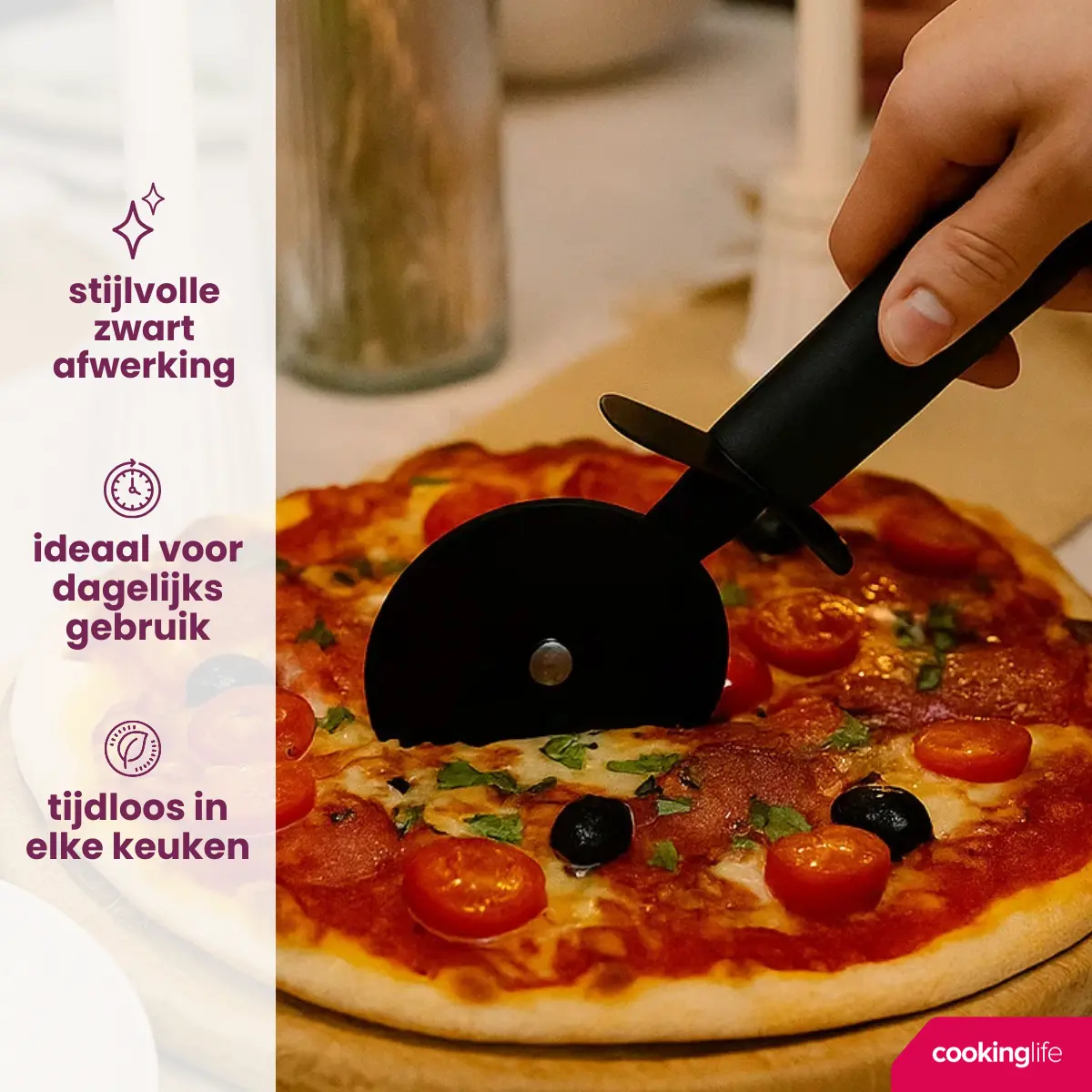 Cookinglife Pizzasnijder Zwart 22 Cm 2