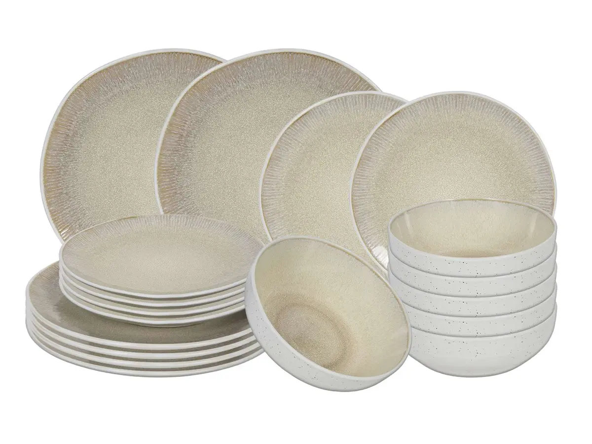 Cookinglife Serviesset Nola Sand Reactive Glaze 18-Delig / 6 Personen - 6 Dinerborden, 6 Ontbijtborden En 6 Kommen 1