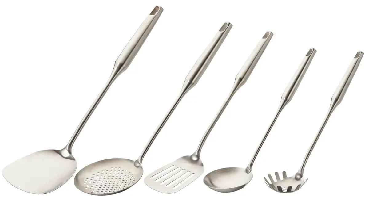Cookinglife Spatelset Proline Rvs - Keukentoolset - 5-Delig - Bakspaan, Spatel, Spaghettilepel, Soeplepel & Schuimspaan 1