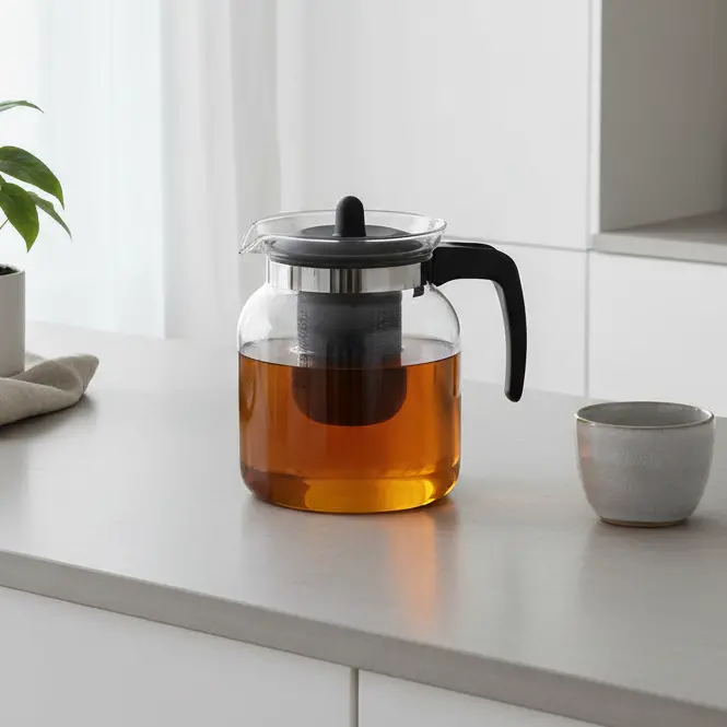 Cookinglife Theepot Borosilicaat Glas 1.5 Liter - Met Kunststof Theefilter 2
