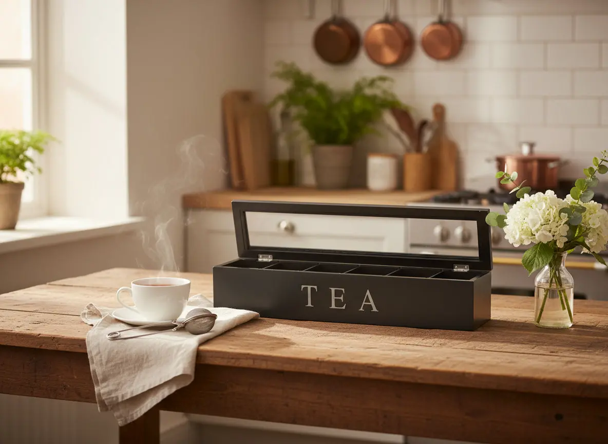 Cookinglife Theedoos - Theekist - Zwart - 6 Vakken - 43 X 9 X 8.7 Cm 2