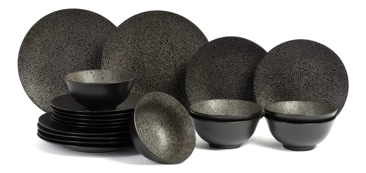 Cosy & Trendy Serviesset Candy Black 18-Delig / 6 Personen - 6 Dinerborden, 6 Ontbijtborden En 6 Kommen 1