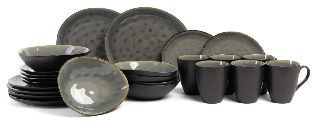 Cosy & Trendy Serviesset Organic Laguna Blue Grey 24-Delig / 6 Personen - 6 Dinerborden, 6 Bekers, 6 Ontbijtborden En 6 Diepe Borden 1