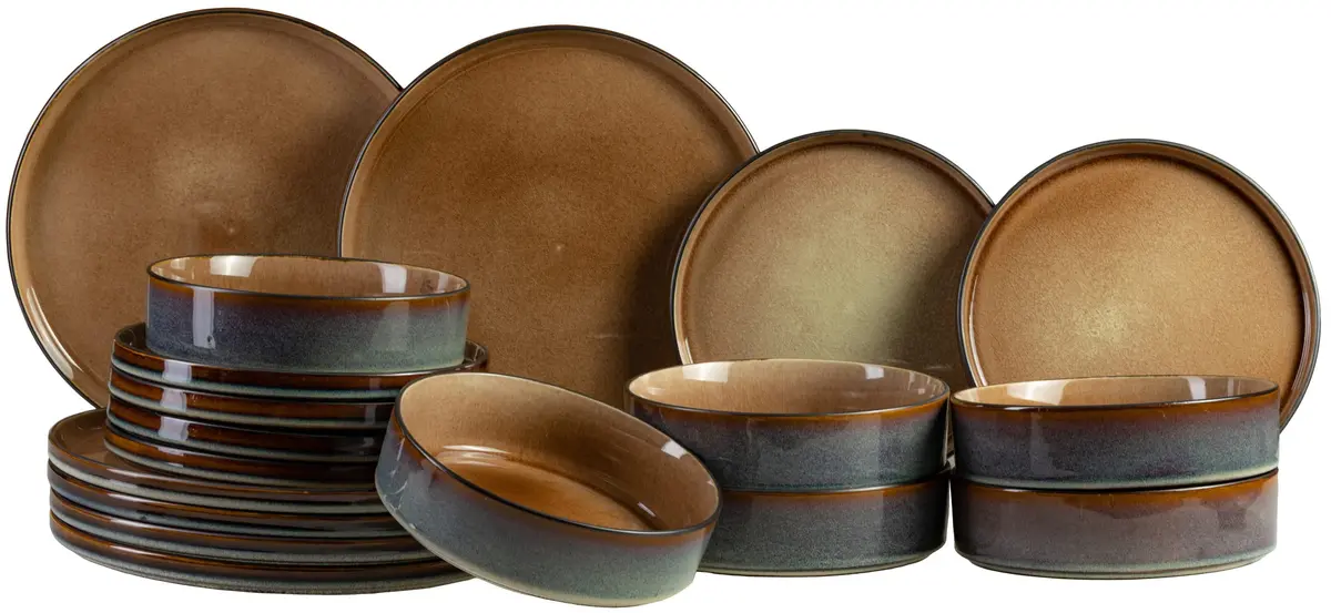 Cosy & Trendy Serviesset Quintana Amber 18-Delig / 6 Personen - 6 Dinerborden, 6 Diepe Borden En 6 Ontbijtborden 1