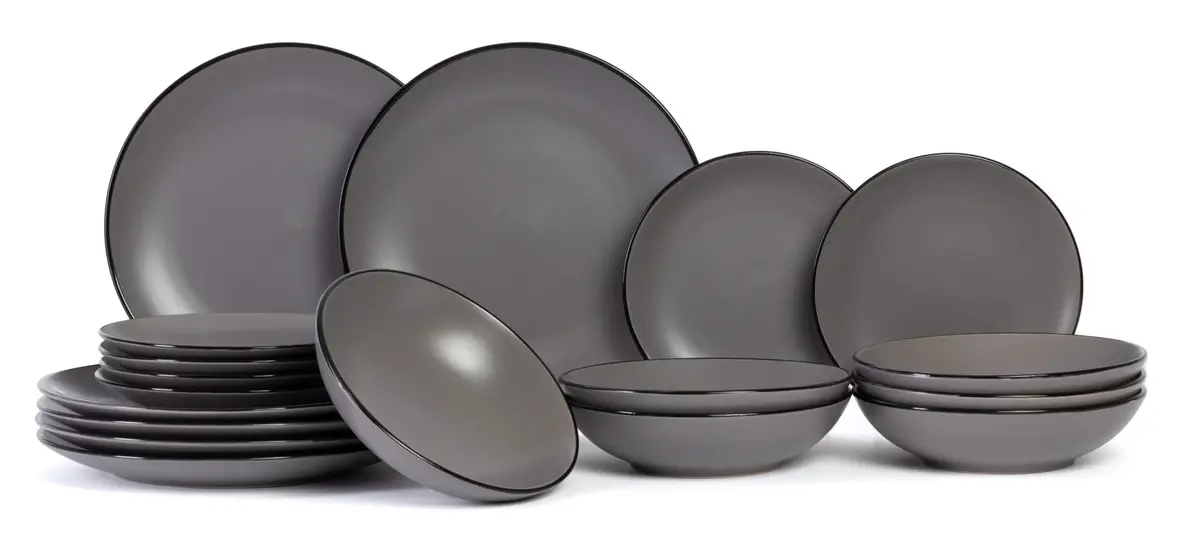Cosy & Trendy Serviesset Speckle - Grijs 18-Delig / 6 Personen - 6 Dinerborden, 6 Diepe Borden En 6 Ontbijtborden 1