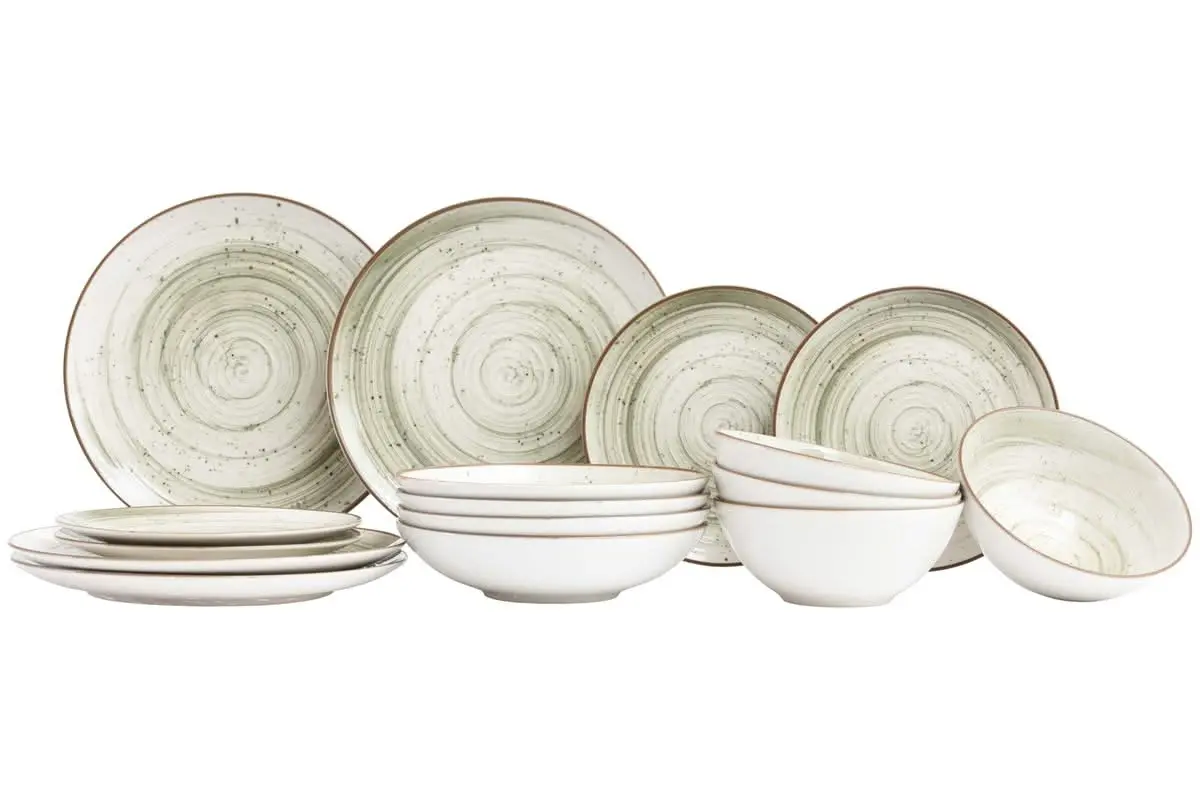 Cosy & Trendy Serviesset Sintra Ivy Green 16-Delig / 4 Personen - 4 Dinerborden, 4 Ontbijtborden, 4 Diepe Borden En 4 Kommen 1